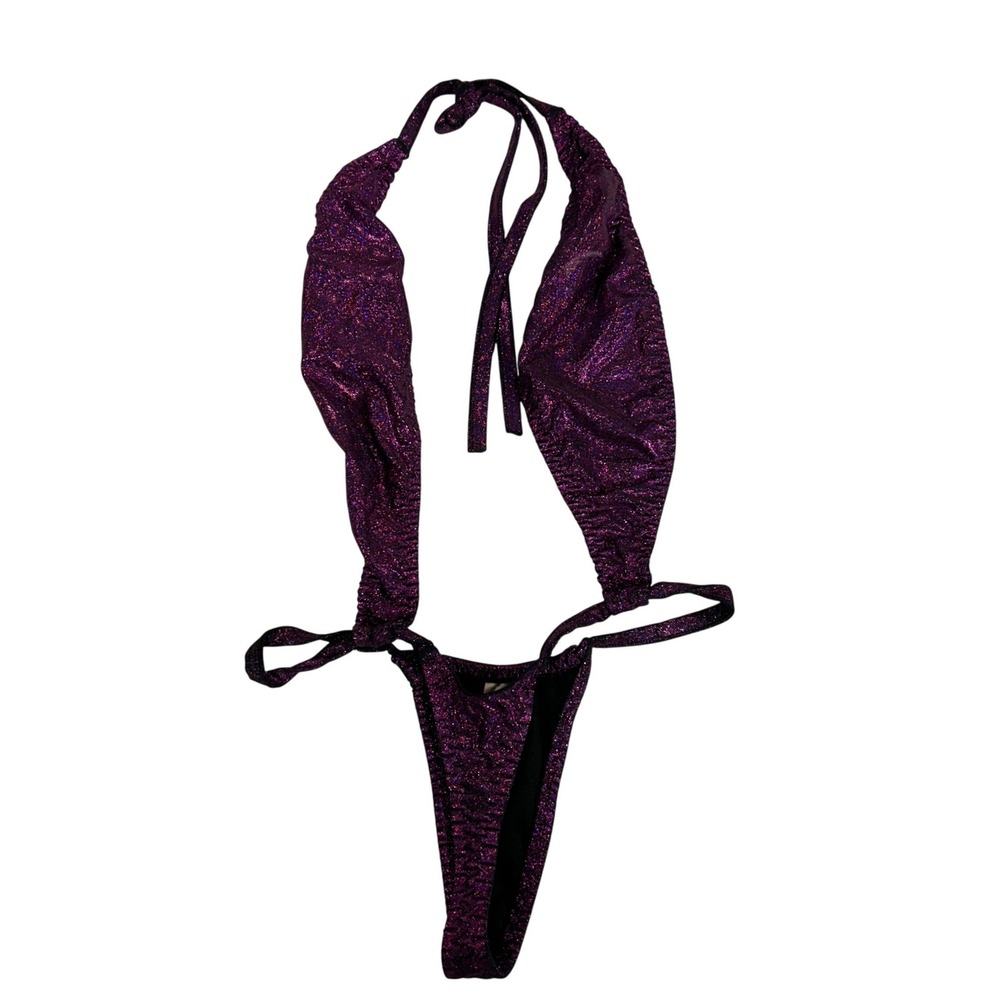 Body Language Purple Metallic Glitter Monokini One Piece Swimsuit O/S